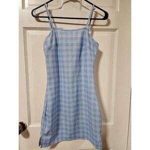 Blue and White Plaid Print Slip Dress Small